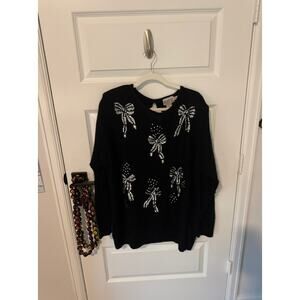 Women's Faucetti Black Long Sleeve Sweater with Bow Sequins